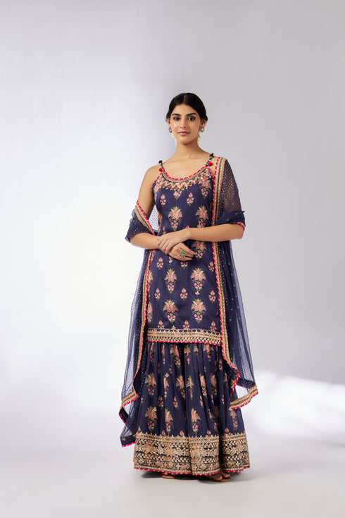 Advika Strappy Sharara Set - Navy